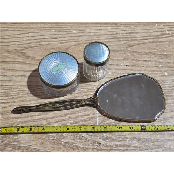 Vintage mirror and make up containers