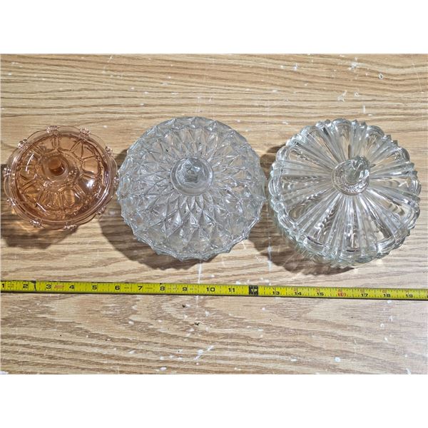 3 glass candy dishes