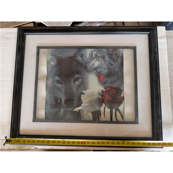 Unique Design Wolf and Rose Framed Artwork 31.5"x26"