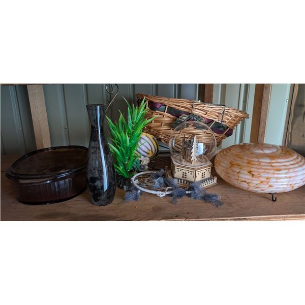 Lot of Misc. Items (Decor, Wood Snow globe, Basket Decor, and etc.)