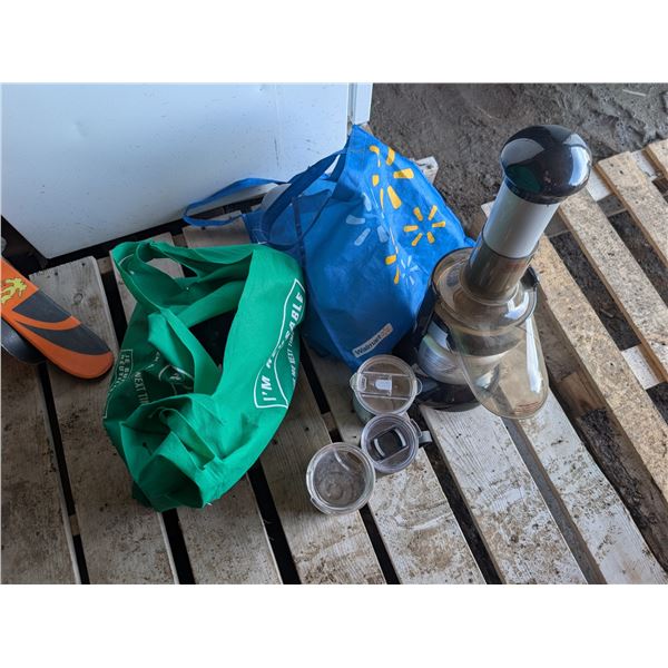 Lot of Mugs, bullet Express, Self owl Dish, and etc.