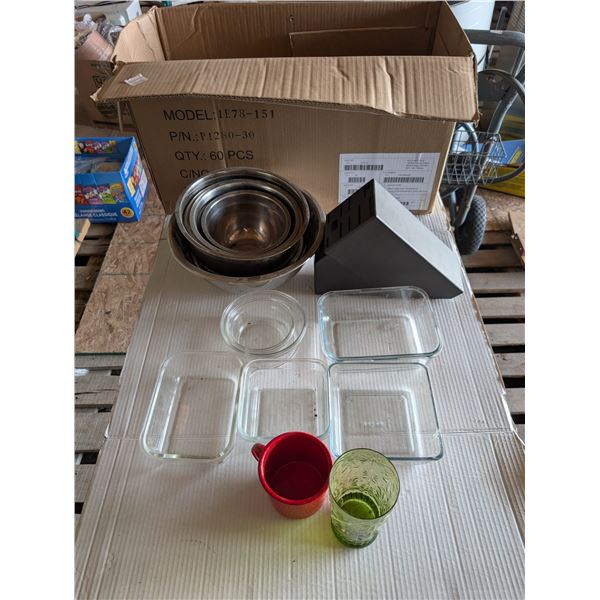 Lot of Misc. Kitchen Ware, Mixing Bowls, glasses, and etc.