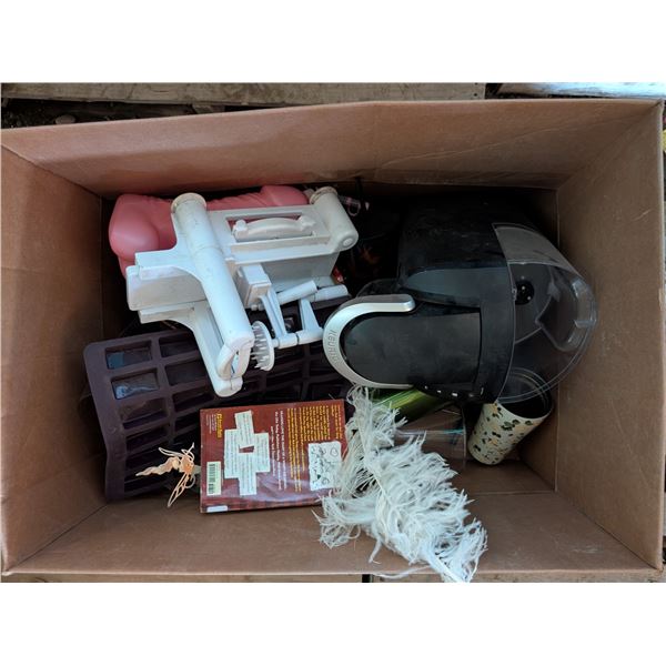 Box of Misc. Items (Decor, "Interesting" Drink Bottle, and etc.)