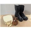 Image 1 : Size 10 Woman's Boots, Phillips Beauty, and Wood Décor Bowl