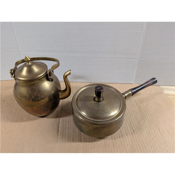 Vintage Brass Tea Pot and Vintage Brass Plated Pot