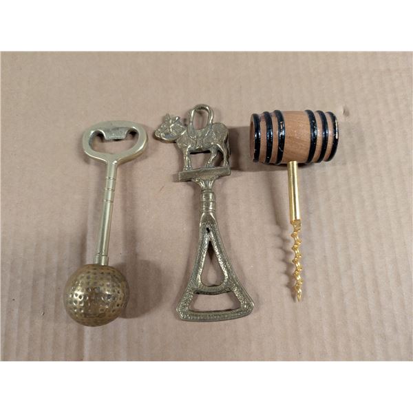 (2) Vintage (1) England Brass Bottle Openers (1) Corkscrew