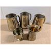 Image 1 : (3) Brass Plated Mugs, Brass Goblet, and creamer