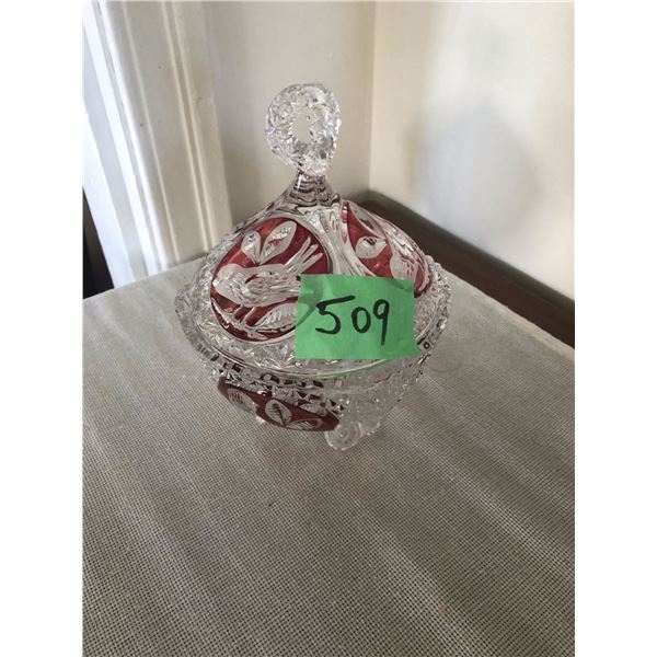 Crystal Red Bird Covered Dish