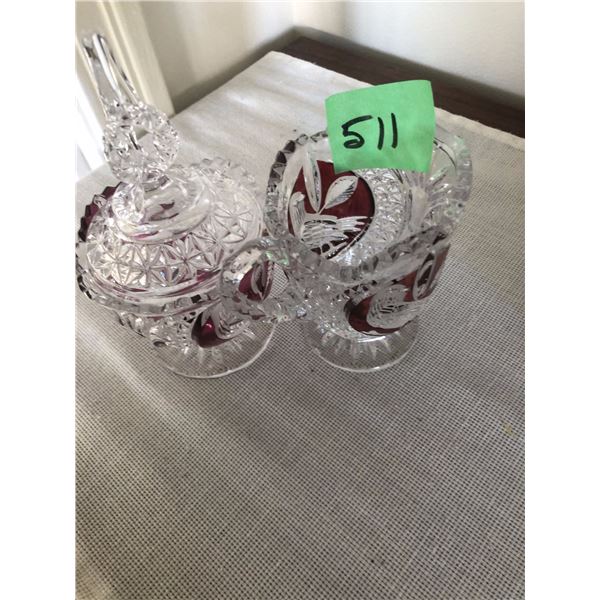Crystal Red Bird Cream & Sugar Set