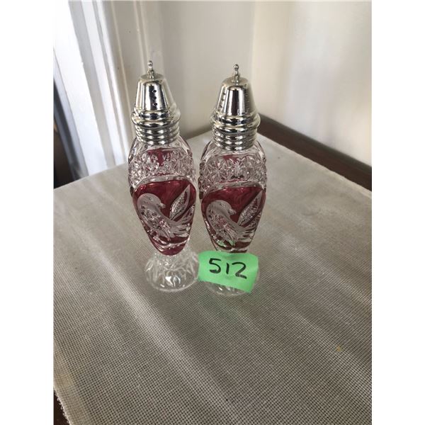 Crystal Red Bird Salt & Pepper Shakers