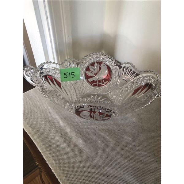Crystal Red Bird Medium Sized Fruit Bowl
