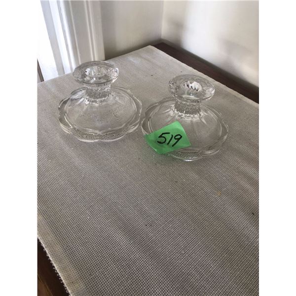 (2) Heavy Glass Candleholders