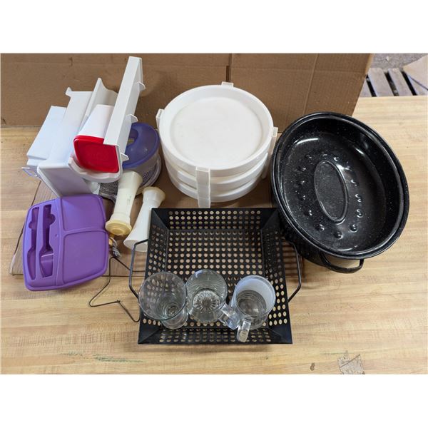 Lot of Tupper ware, Misc. kitchen items and etc.