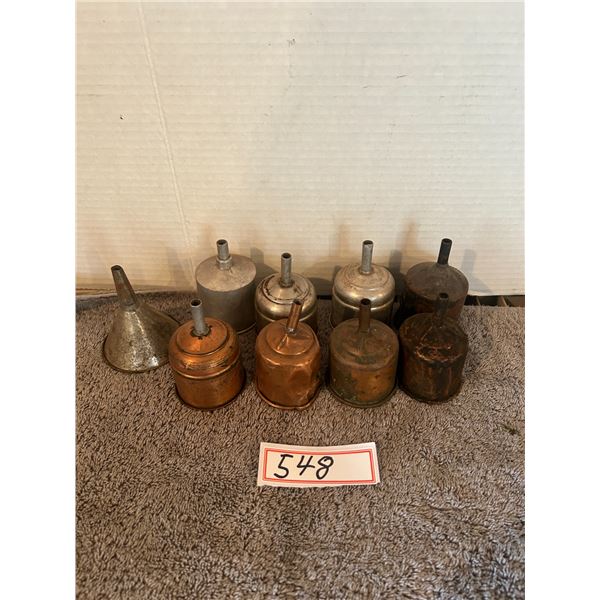 (9) Antique/Vintage Funnels – Coleman etc.  Copper & Aluminum