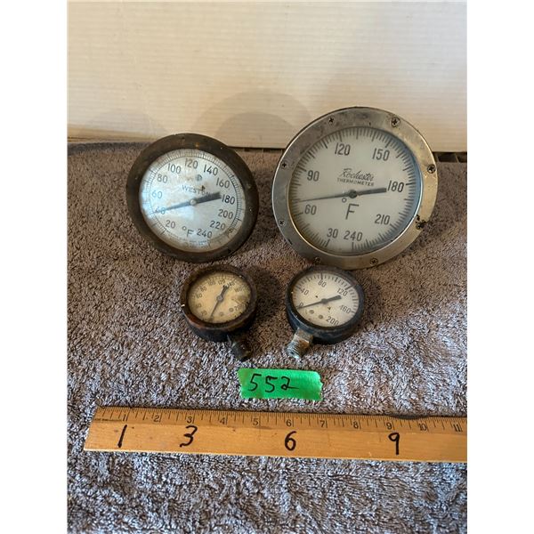 (2) Thermometers, 5” and 6” Diameter, (2) Gauges