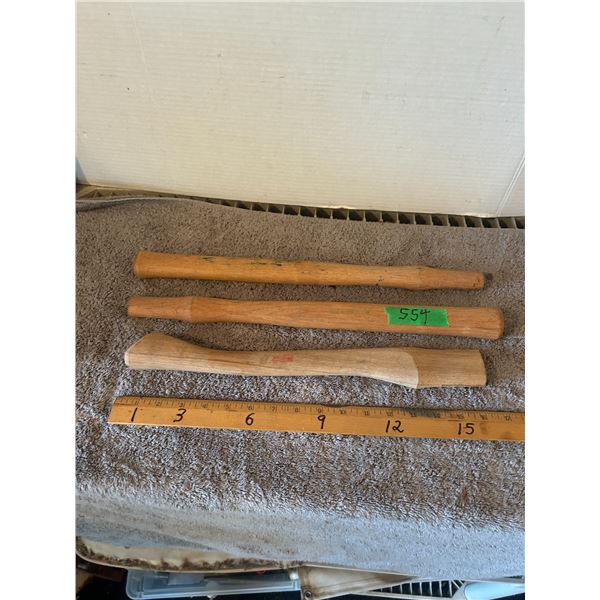 (2) Wooden Hammer Handles, (1) Axe Handle
