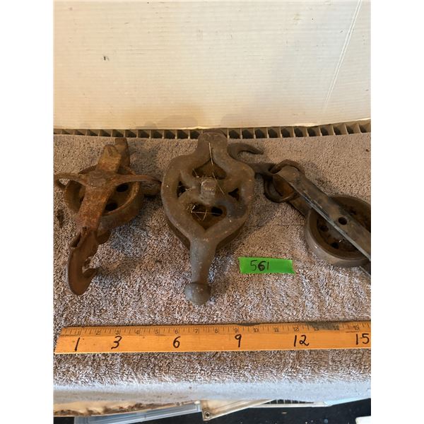 (3) Cast Pulleys (Large one has a break on pulley wheel)
