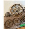 Image 2 : (7) Antique Wheels.  Wood, Cast, Tin.  3” – 8” Diameter