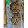 Image 4 : (7) Antique Wheels.  Wood, Cast, Tin.  3” – 8” Diameter