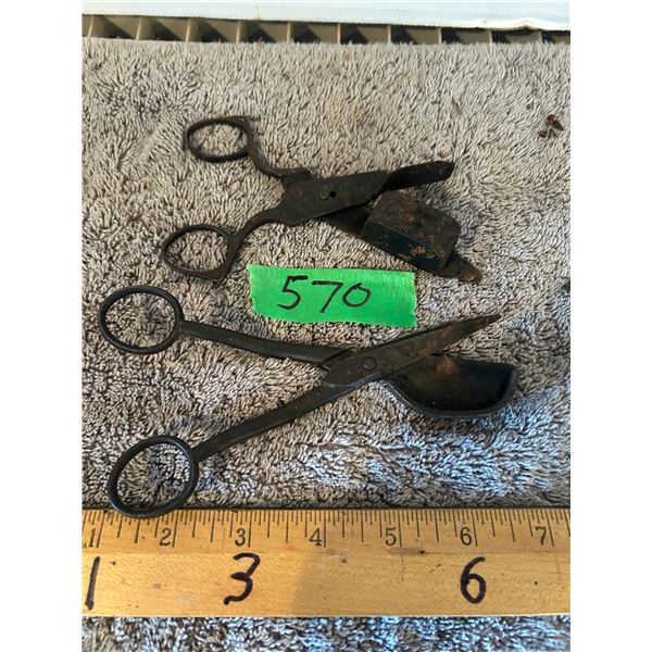 (2)  Candle Wick Snuffing Scissors.  Look Hand Forged.