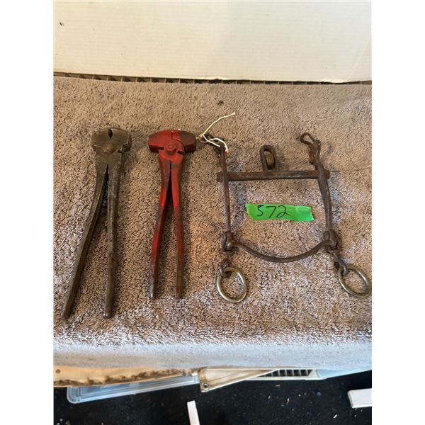 Old Horse Bit, (2) Fencing Pliers