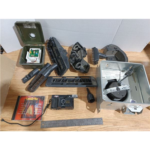 lot of vacuum parts, Aryca 35 camera, electric fan, etc.