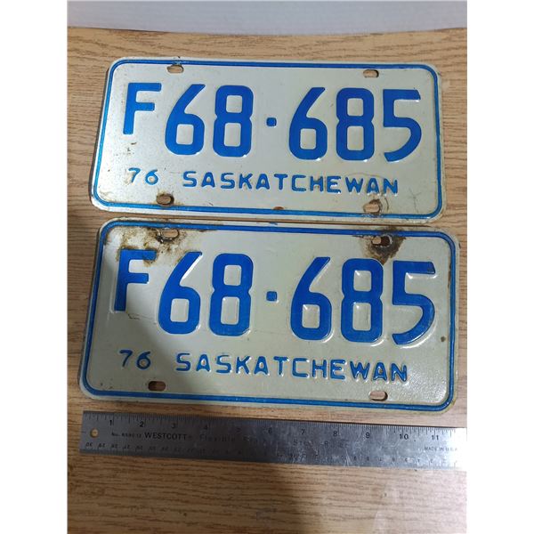 pair of 1976 Saskatchewan farm plates