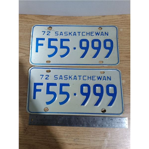 pair of 1972 Saskatchewan farm plates