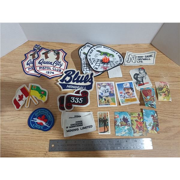 lot of patches and collector cards - Greyhound, Potash, history cards, etc.