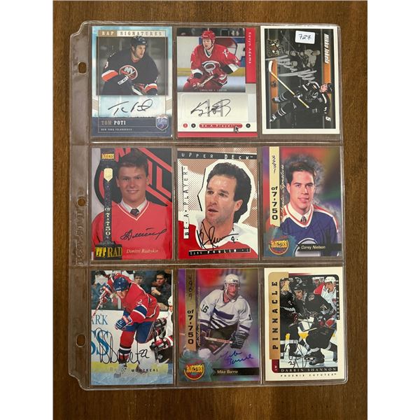 Autographed Hockey Cards - 1 Sheet (9 Hockey Cards)