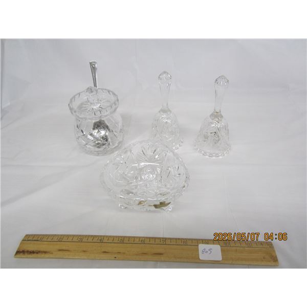 Lot of Authentic Crystal 2 Bells ,Mustard Jar with Lid , Occasional Dish