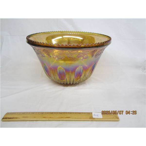Large Carnival  Glass Punch Bowl  7 inches Tall 12  inches Across