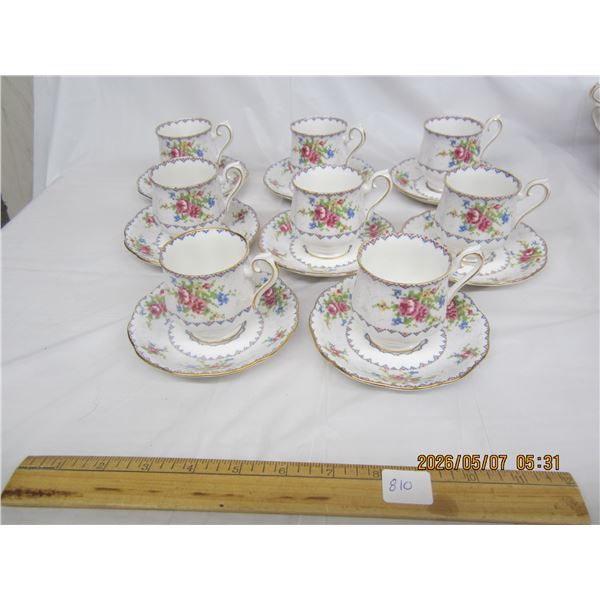 8 Rare Royal Albert Petit Point Demis Tasse Tea Cups with Saucers