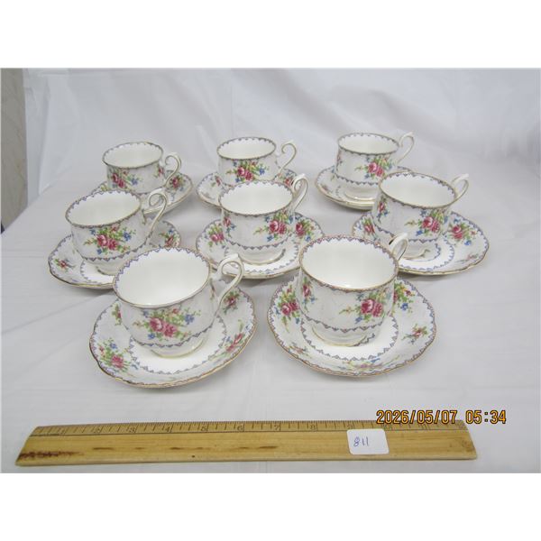 8 Royal Abert Petit Point Cups and Saucers