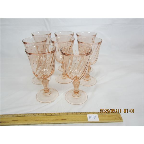 8 Pink Depression Wine Glasses No Chips