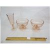 Image 1 : 3 Pieces of Pink Depression Glass Champaign Flute and 2 Bowls