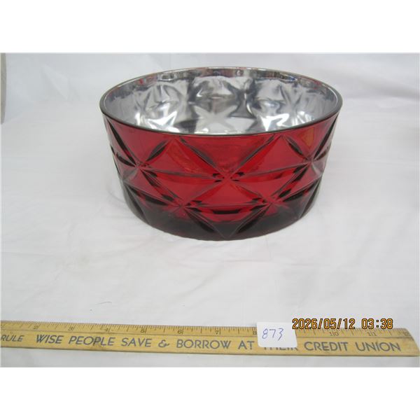 Large Vintage Red Cut Glass Serving Bowl 9.5 inches Across