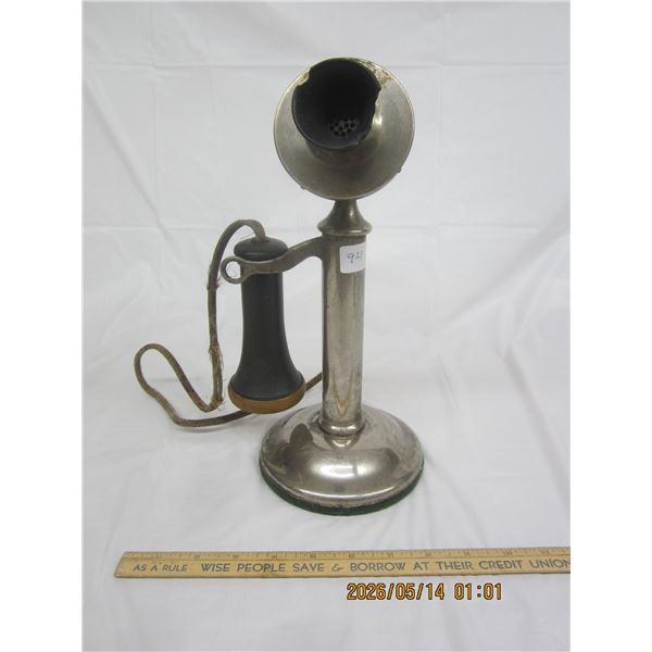 Antique Nickle Plated Brass Western Electric Candle Stick Telephone with Receiver