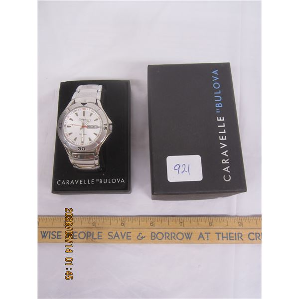Caravelle by Bulova Watch Day Date Good For 50 Meters Working Like New with Original Box