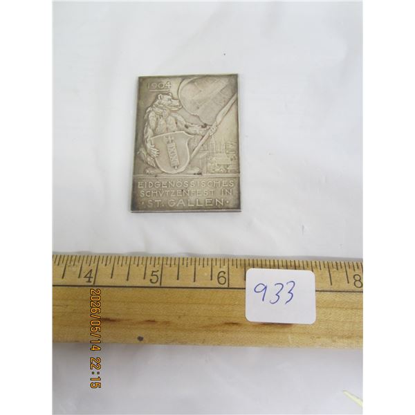 1904 Swiss Sterling Silver 63 grams Shooting Medal Rare Item