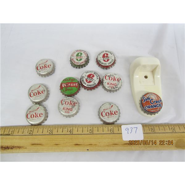 Lot of Old Beer Bottle and Pop Caps