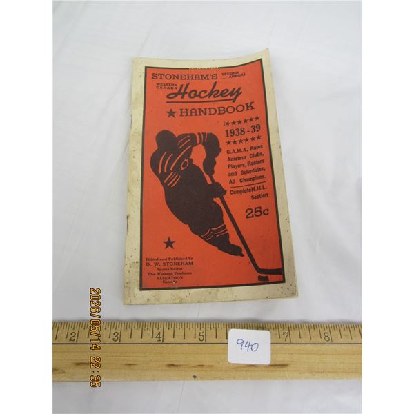 Stoneham's 1938-1939 Hockey Hand Book in Good Condition