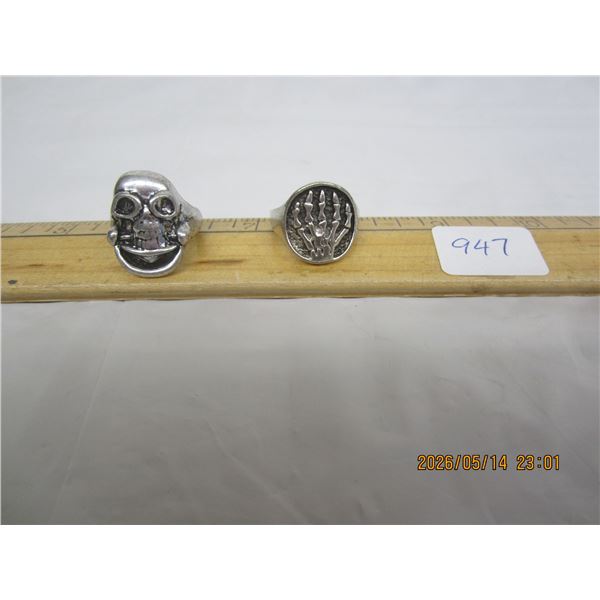 2 Rings Flying Skull and Boney Hand