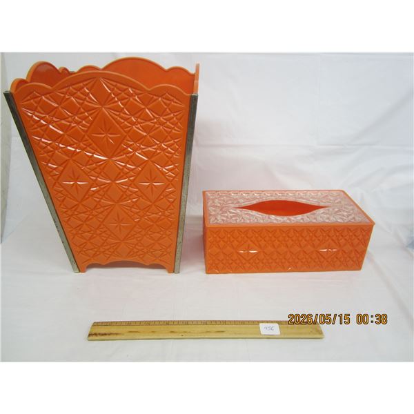1970's Bathroom Trash Can and Matching Kleenex in Orange in Good Condition