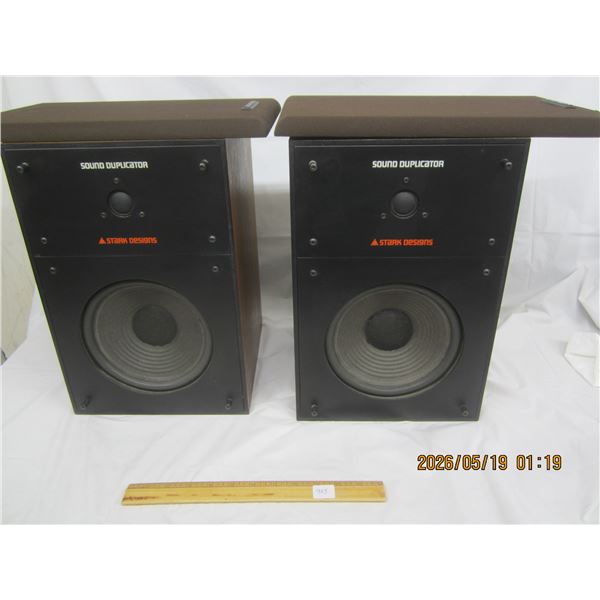 Very Rare Early 1970's Stark Designs Bookshelf Speakers with Walnut Cases and Original Grills Ready 