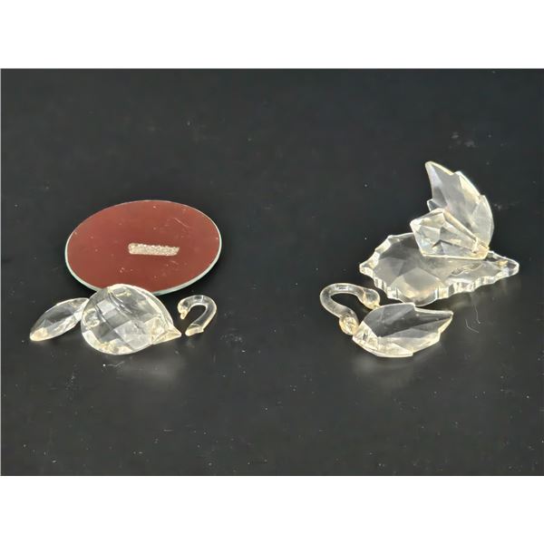 Swarovski Crystal Figurines - 2 Swans, small and large (need repair)