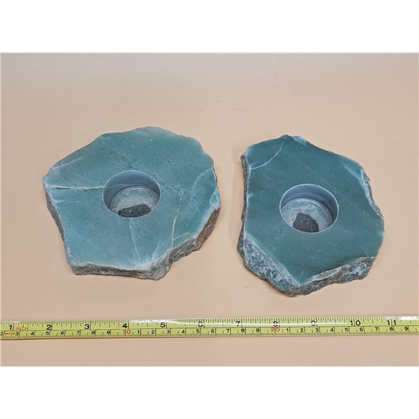 Green Agate/Quartz Tea Light Candle Holders