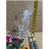 Image 3 : Pinwheel crystal vase and candlesticks, ceramic and silk roses, 2 Christmas wax drip catchers, two u