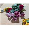 Image 5 : Pinwheel crystal vase and candlesticks, ceramic and silk roses, 2 Christmas wax drip catchers, two u