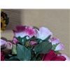 Image 6 : Pinwheel crystal vase and candlesticks, ceramic and silk roses, 2 Christmas wax drip catchers, two u